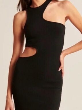 Abercrombie & Fitch Ribbed Cutout High Neck Asymmetrical Bodycon Mini Dress